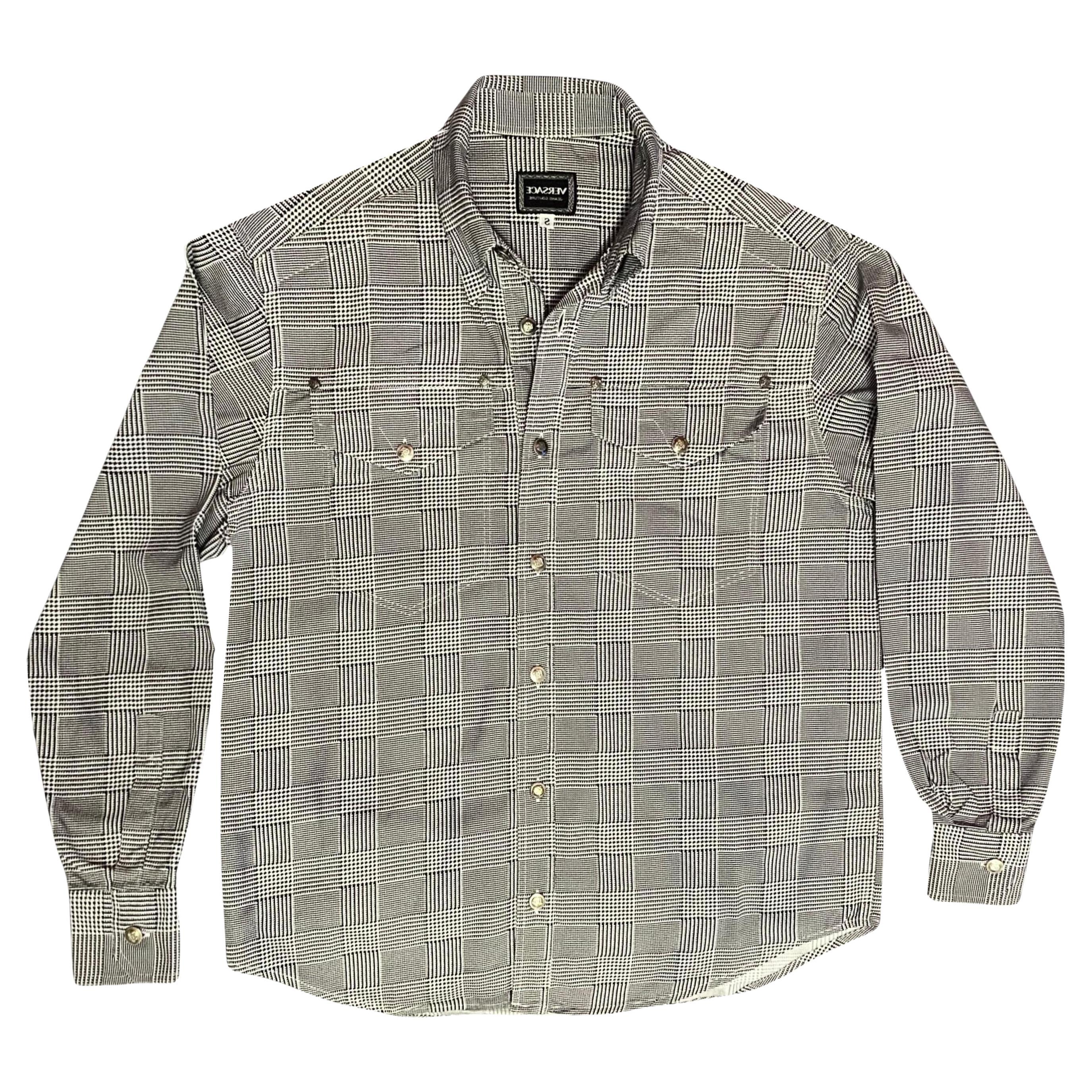 1990s VERSACE Medusa Houndstooth Cotton Oversized Shirt For Sale