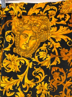 1990s Versace Jeans by Gianni Versace black and gold baroque skirt size 42 it