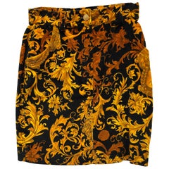 1990s Versace Jeans by Gianni Versace black and gold baroque skirt size 42 it