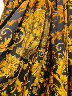 1990s Versace Jeans by Gianni Versace black gold baroque silk skirt size 40it
