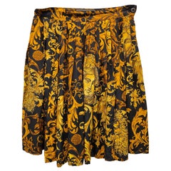 1990s Versace Jeans by Gianni Versace black gold baroque silk skirt size 40it