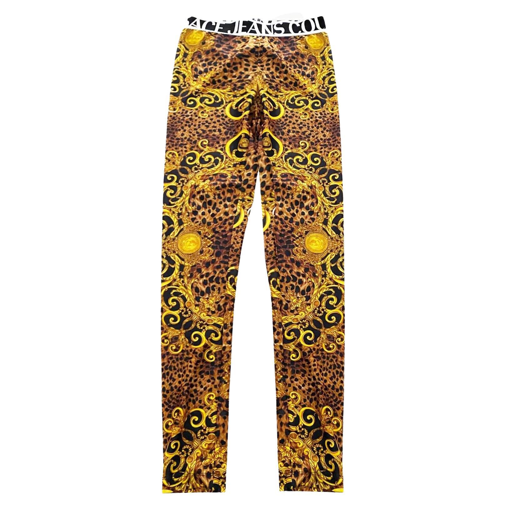 1990s Versace Jeans Couture Baroque Print Stretch - Jersey Leggings 