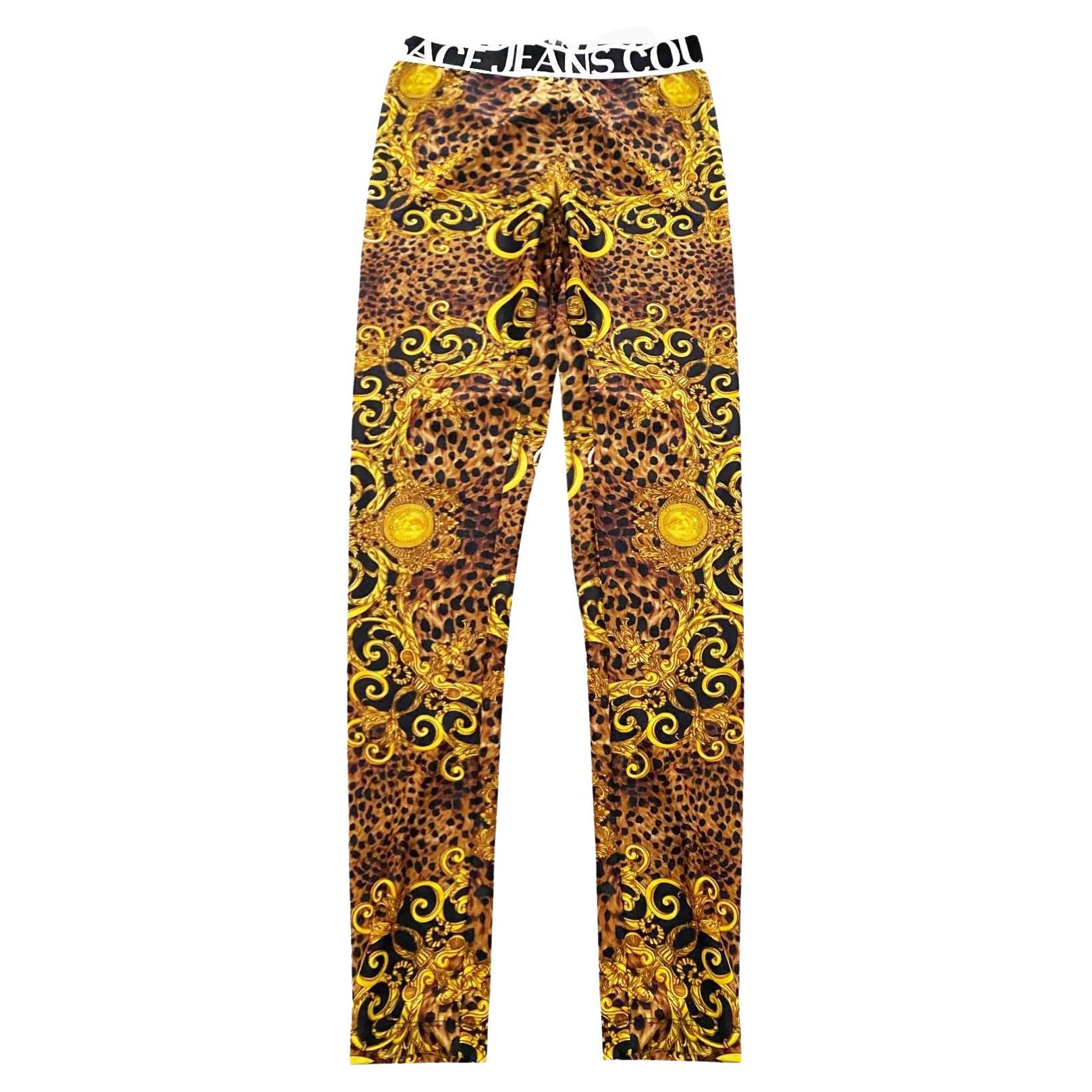 1990s Versace Jeans Couture Baroque Medusa Jersey Leggings