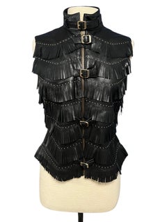 1990's Versace Jeans Couture Leather Fringe Studded Biker Jacket Vest