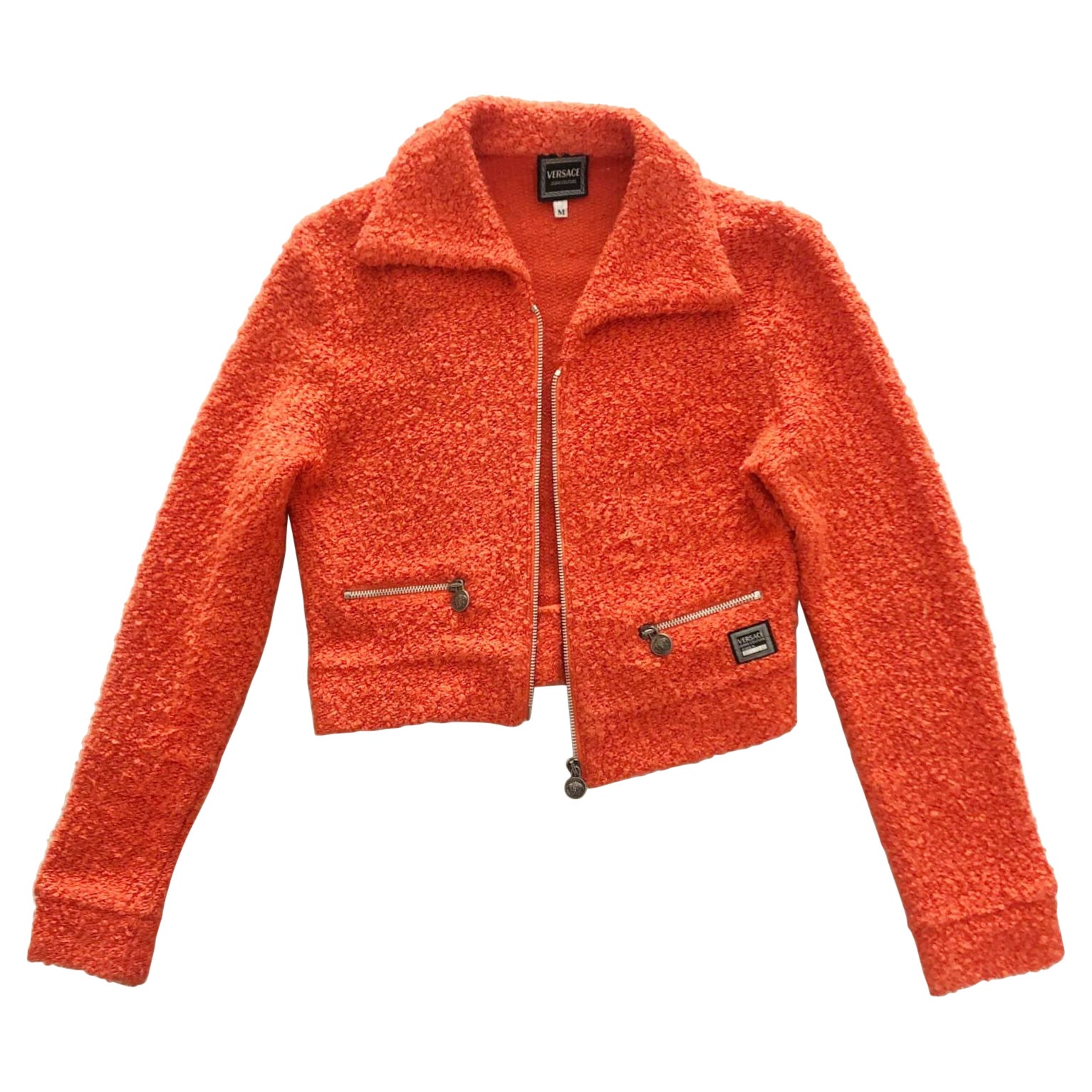 1990s  Versace Jeans Couture Orange Cropped Medusa Jacket