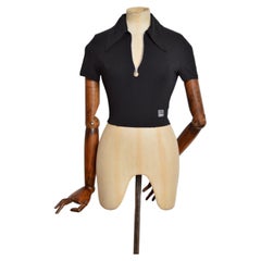 1990's Versace Jeans Couture Zip Down Black Short Sleeve Crop Top