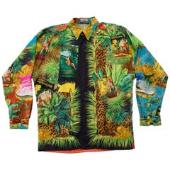 1990S GIANNI VERSACE Tropical Silk Leopard Tarzan Print Men's Shirt Sz 48