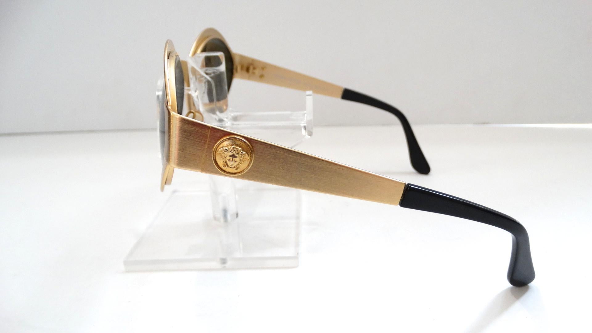 Black Versace 1990s Matte Gold Metal Sunglasses