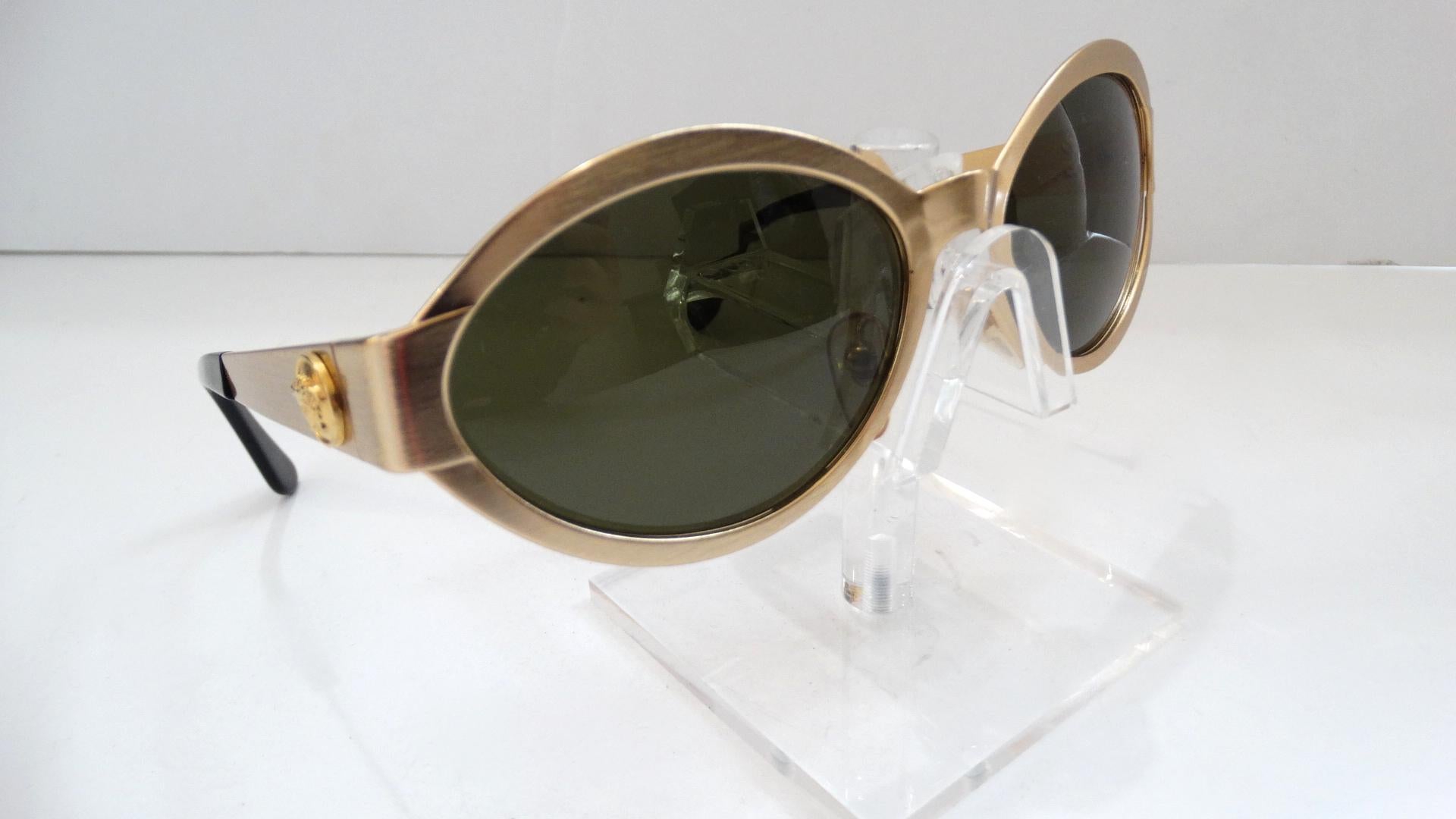 Versace 1990s Matte Gold Metal Sunglasses In Good Condition In Scottsdale, AZ