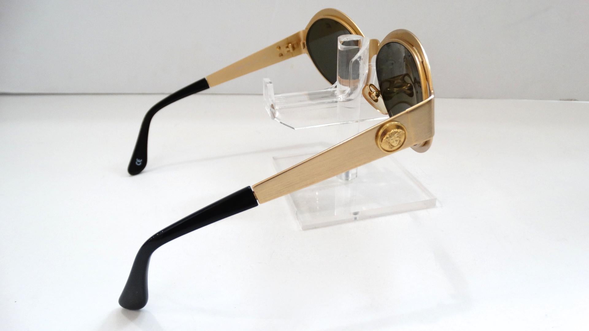 Versace 1990s Matte Gold Metal Sunglasses 1