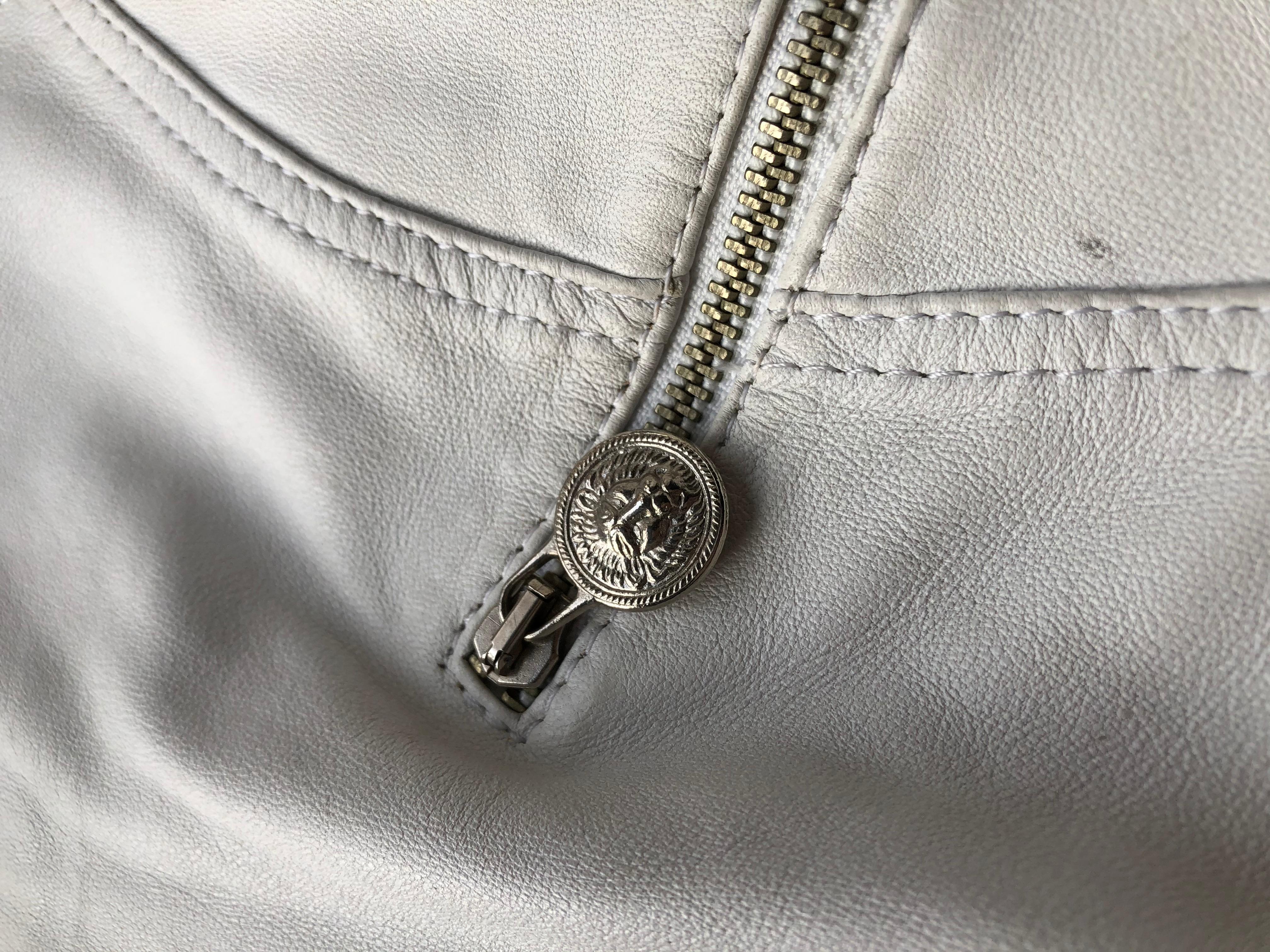 Gray 1990s Versace Medusa White Leather Zip Mini Dress