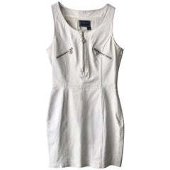 1990s Versace Medusa White Leather Zip Mini Dress