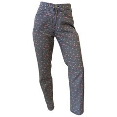 Vintage 1990s Versace Multi Colored Logo Checkerboard High Waisted Jeans