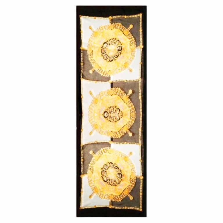 1990s Versace Medusa Medallion Chequered Chiffon Scarf For Sale