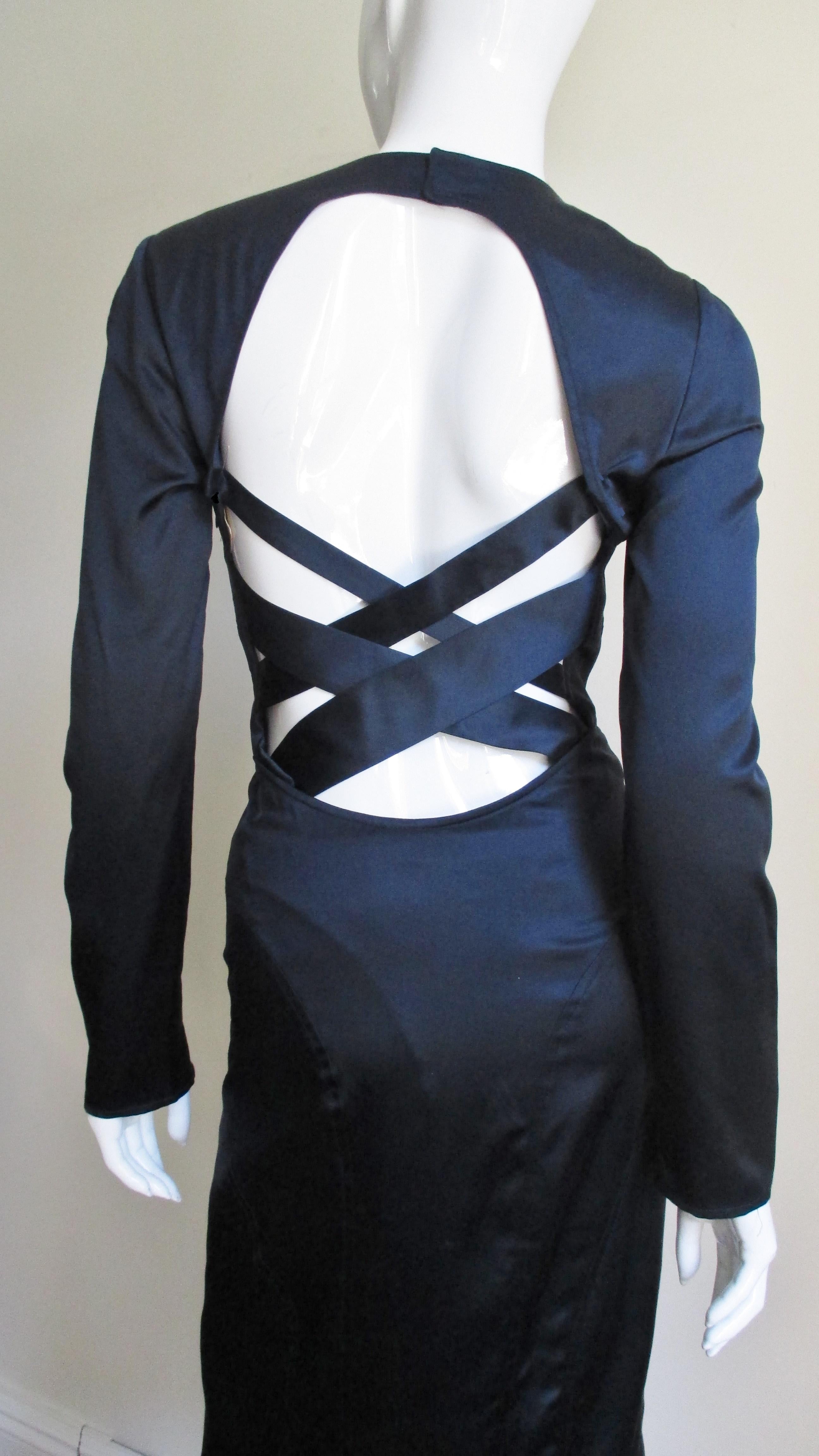 Versace Navy Silk Dress with Cut out Back 1990s 5