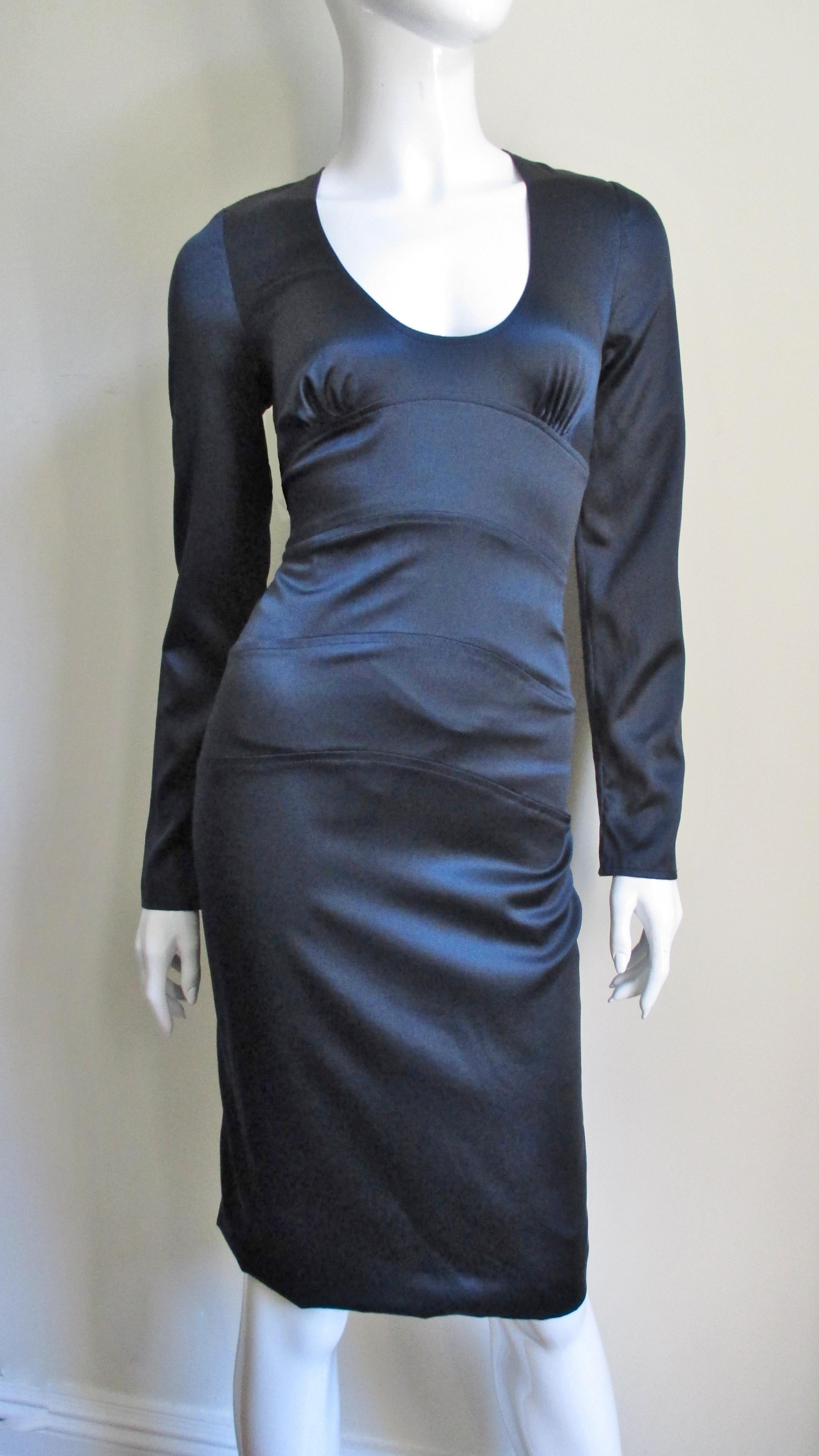 Versace Navy Silk Dress with Cut out Back 1990s 2