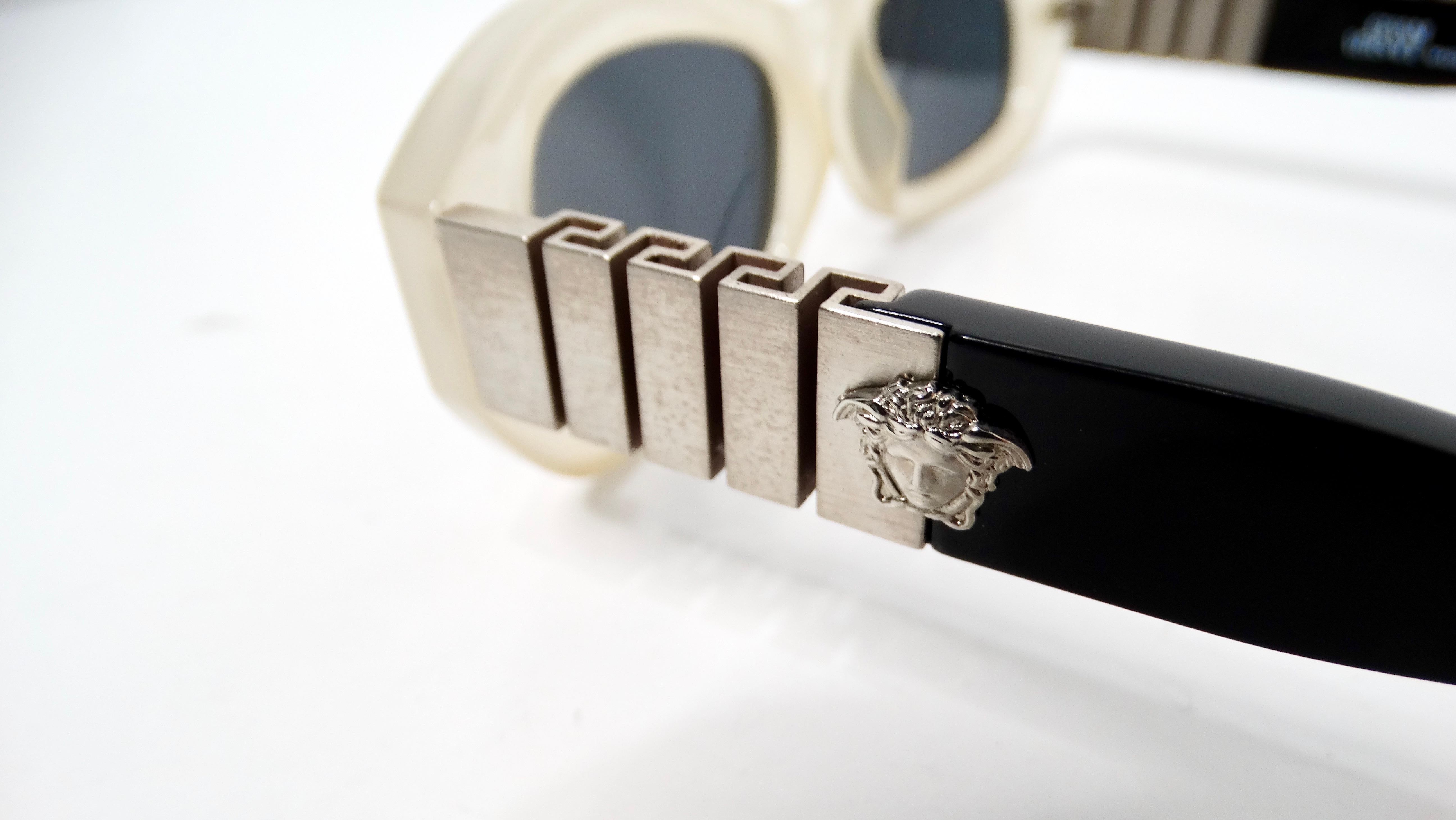 Women's 1990s Versace Off White Oval Frame Silver-Tone Medusa Sunglasses