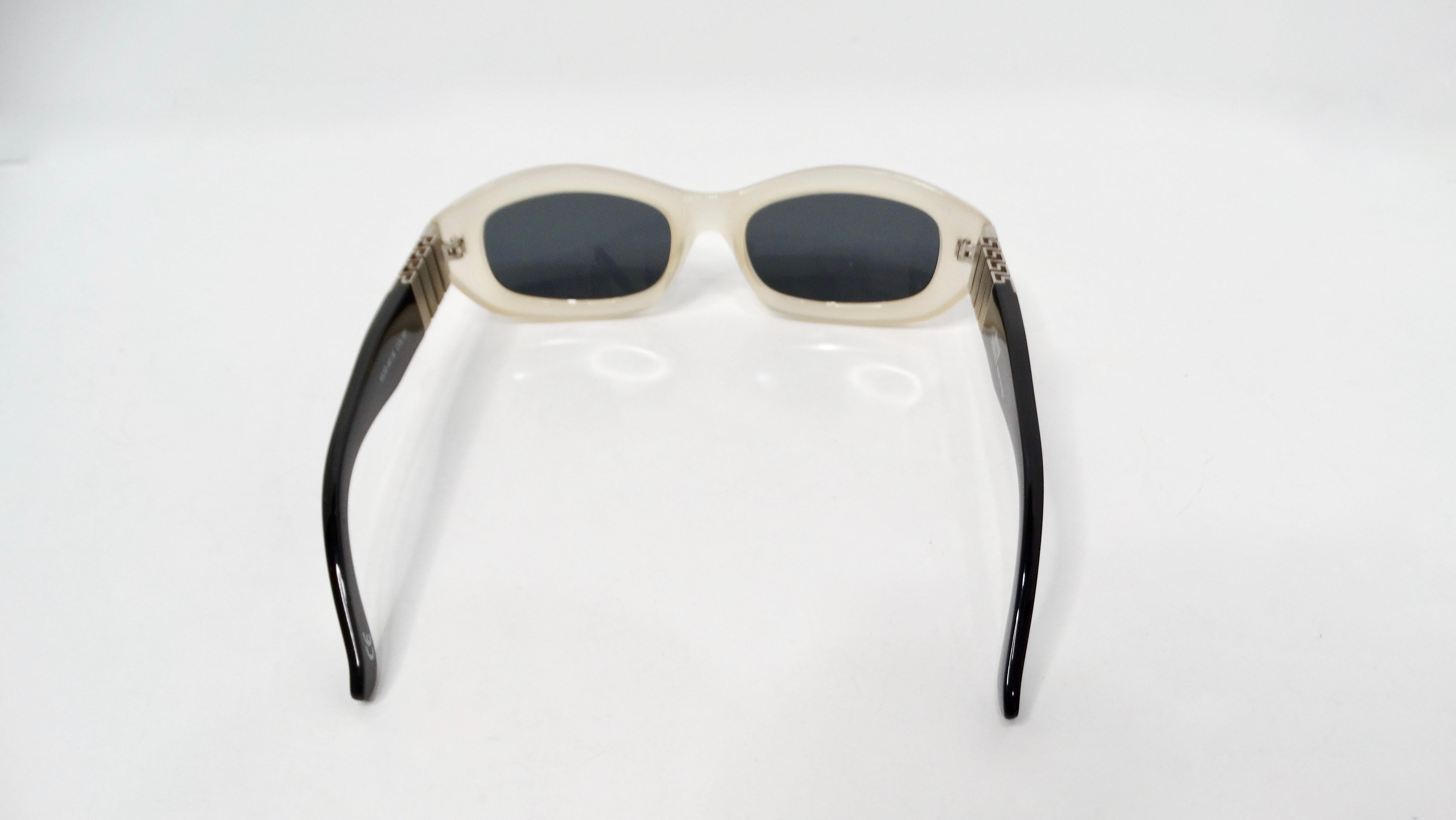 1990s Versace Off White Oval Frame Silver-Tone Medusa Sunglasses 1