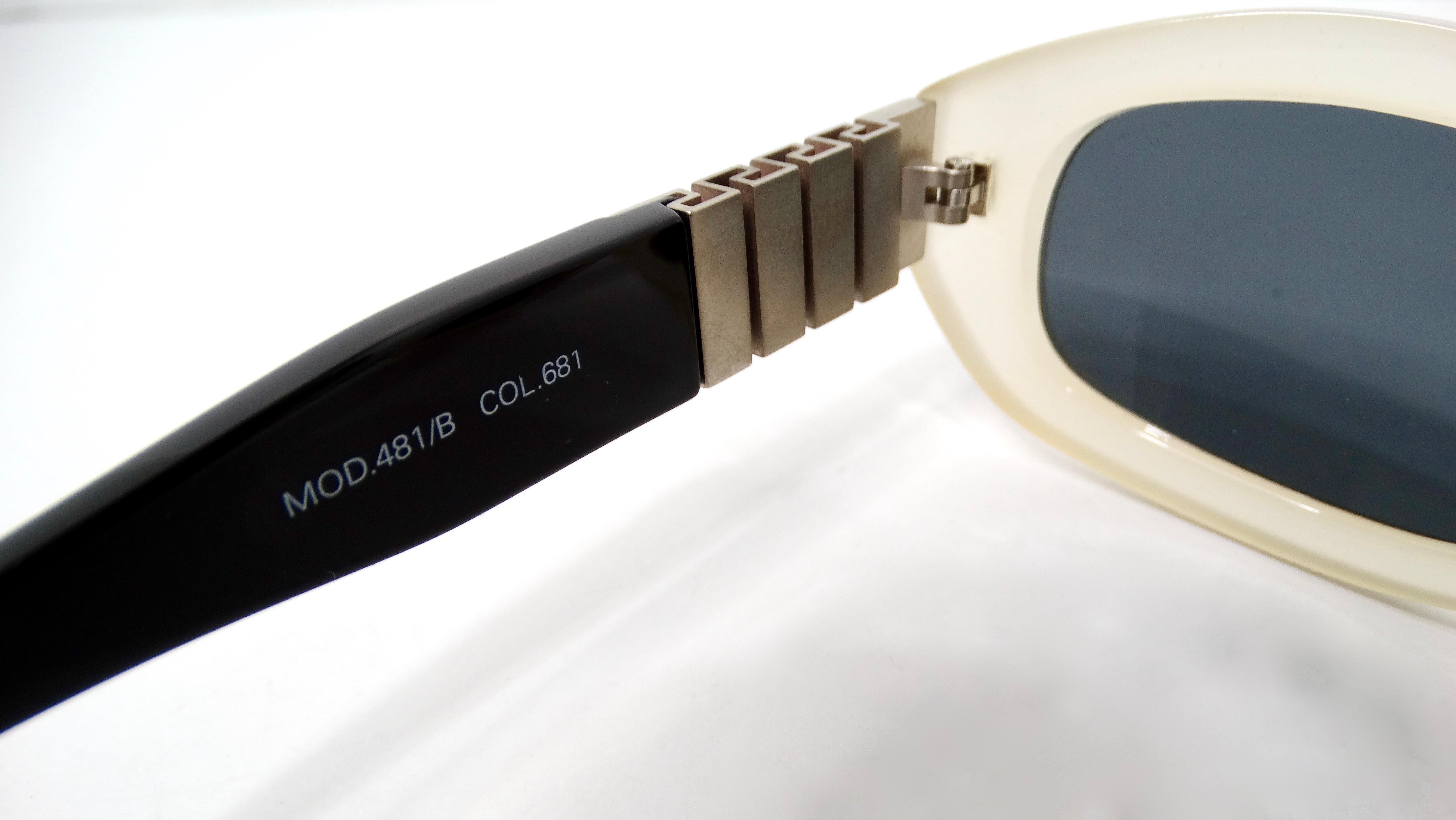 1990s Versace Off White Oval Frame Silver-Tone Medusa Sunglasses 2