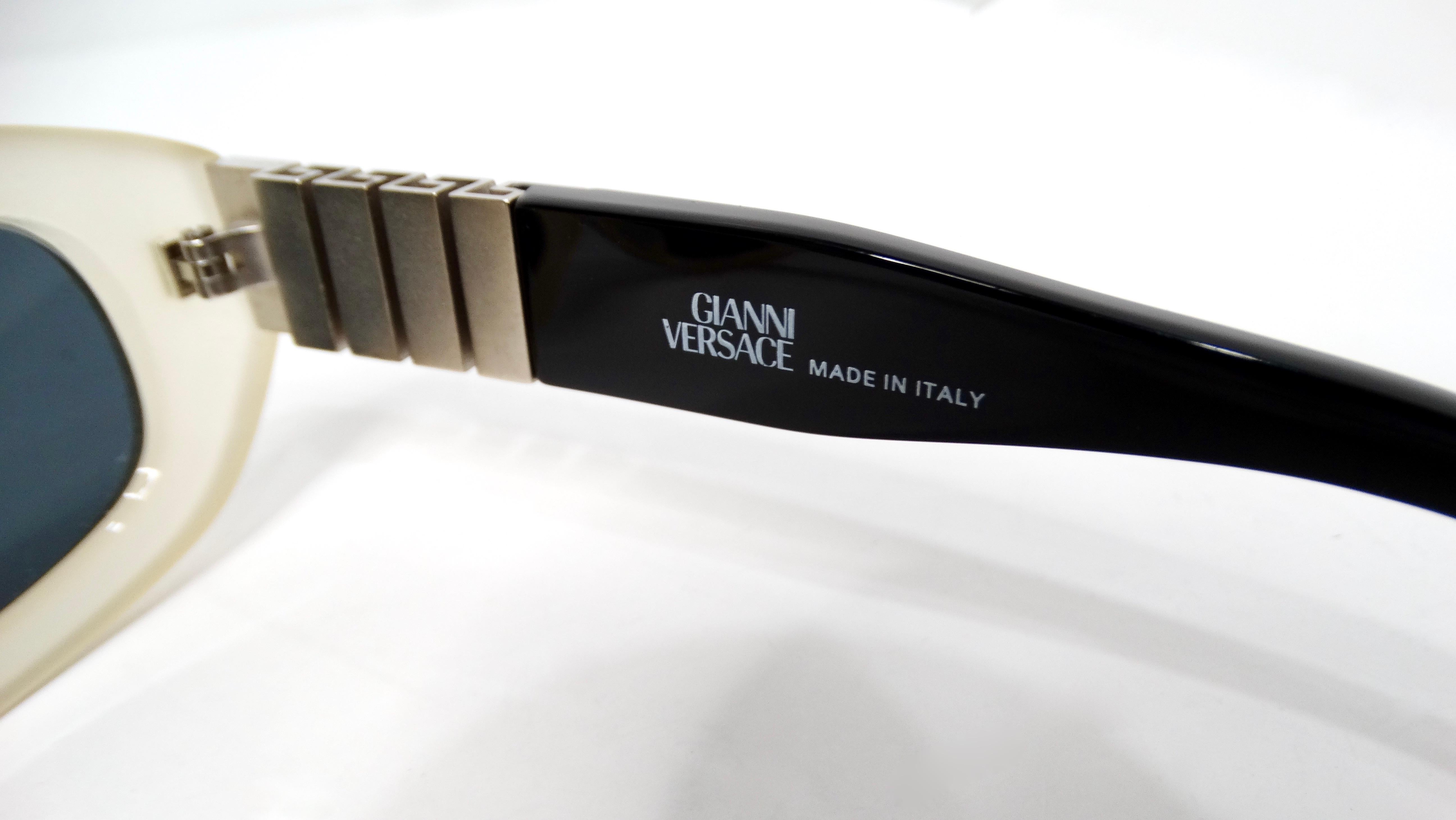 1990s Versace Off White Oval Frame Silver-Tone Medusa Sunglasses 3