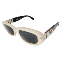 Vintage 1990s Versace Off White Oval Frame Silver-Tone Medusa Sunglasses