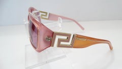 Versace 1990s Pink Greek Key Rectangle Sunglasses