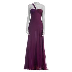 2000S DONATELLA VERSACE Purple Bias Cut Silk Chiffon Crystal Embelished Gown Wi