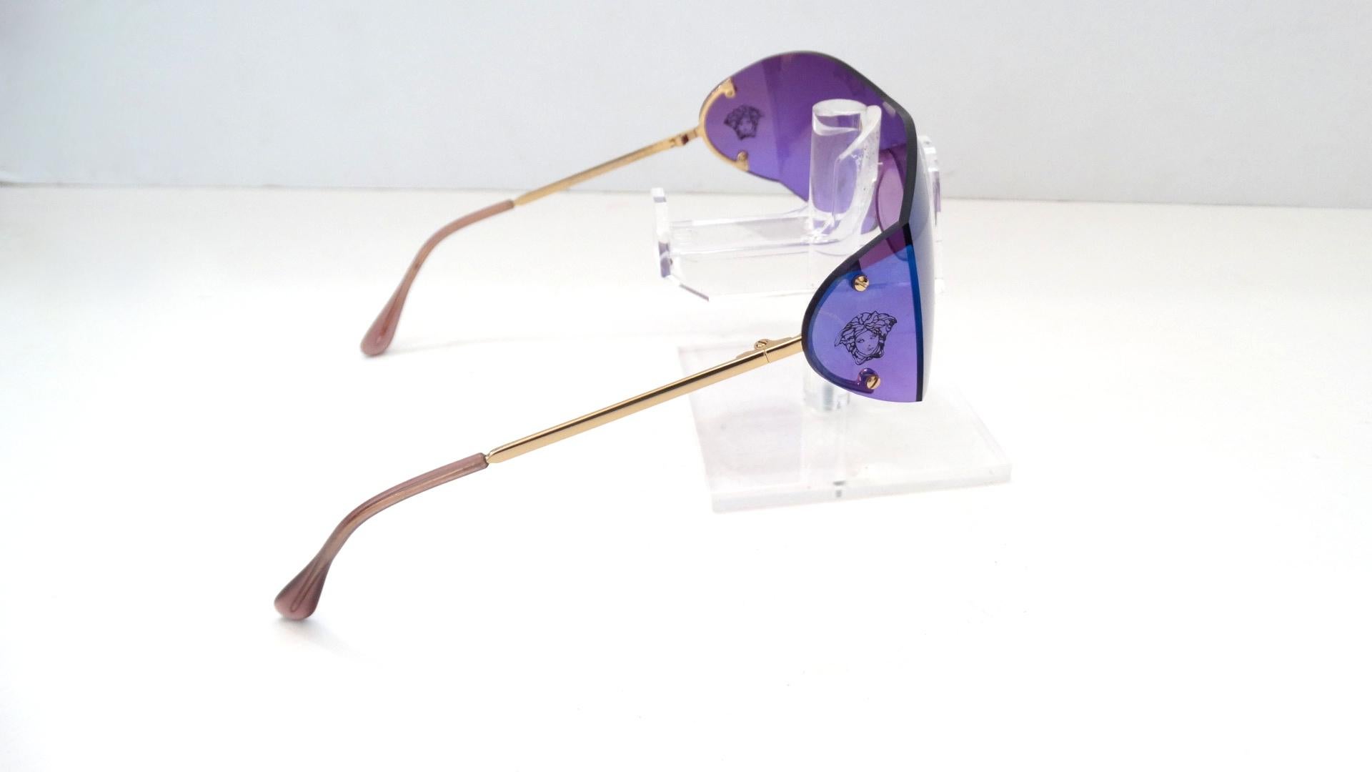 1990s Versace Purple Iridescent Shield Sunglasses 1