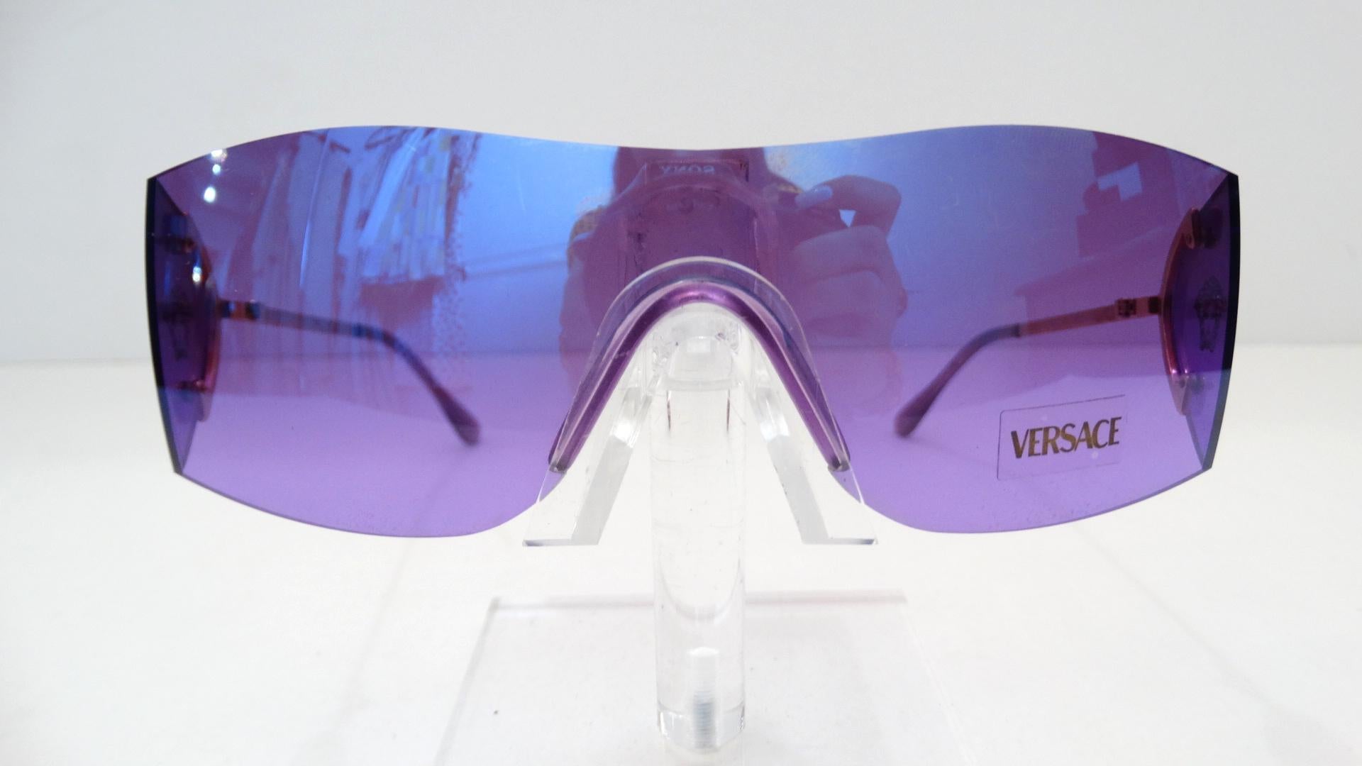 1990s Versace Purple Iridescent Shield Sunglasses 2