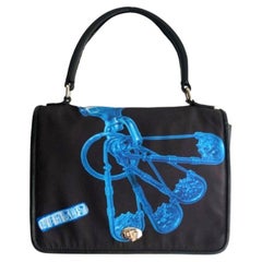 Used 1990s Versace Versus Nylon Medusa Pin Top Handle Clutch Bag