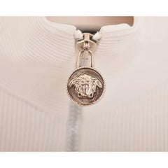 1990s Versace White Turtle Neck Ribbed zip down Body Con Leotard