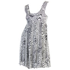 1990s Versus black and white silk baby doll dress