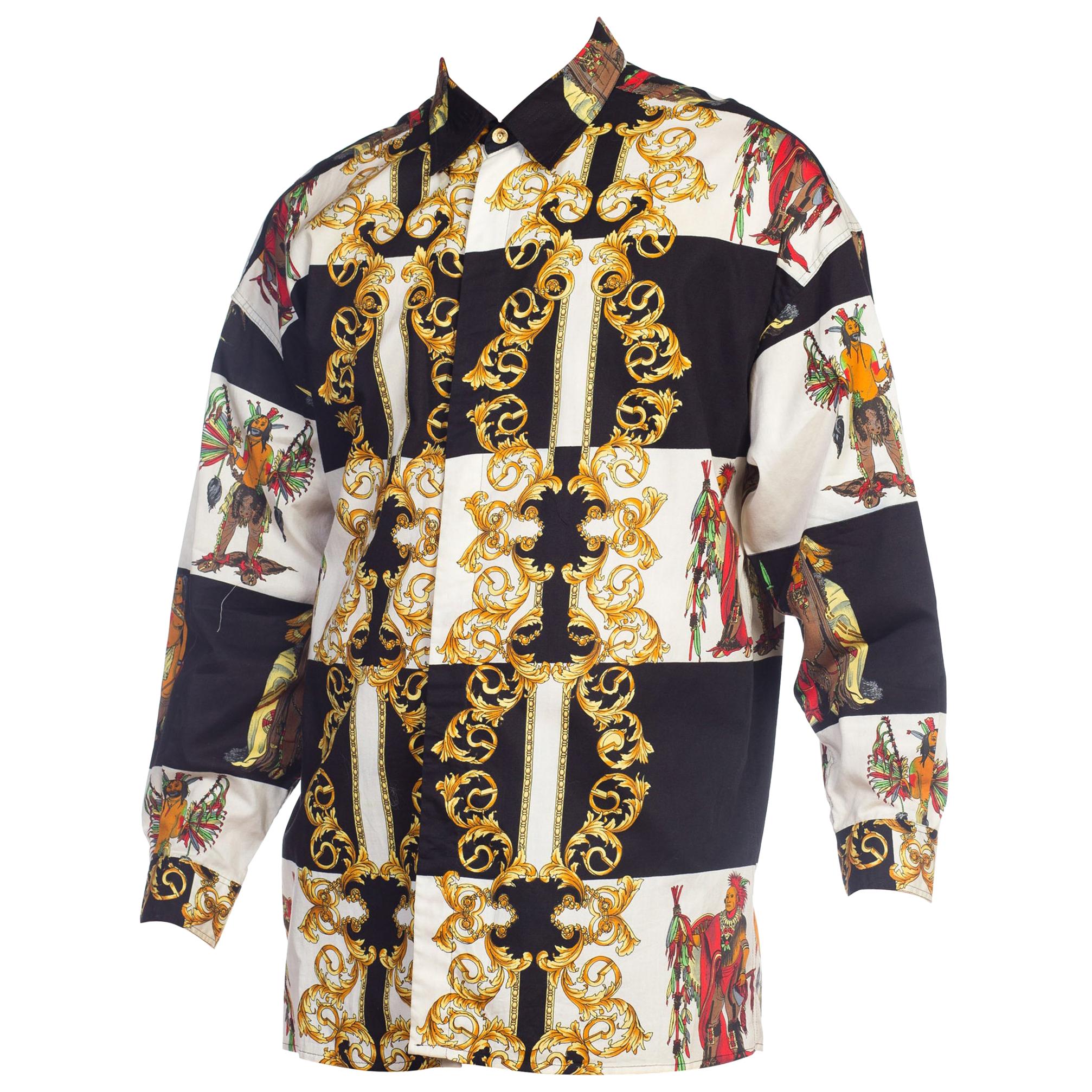 1990S  VERSUS GIANNI VERSACE Cotton Men's Native American Baroque Shirt