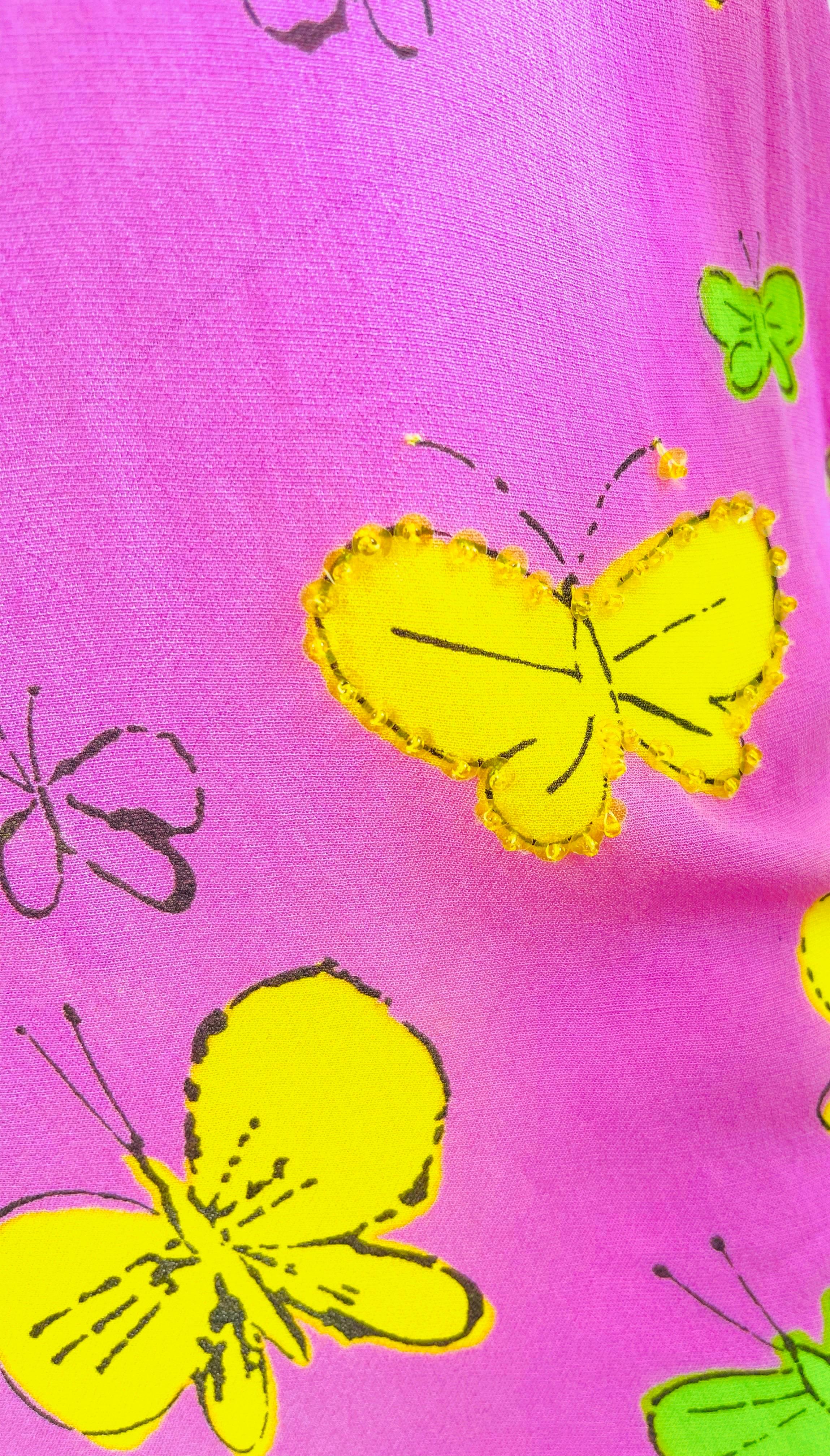 BARBIE 1990s Versus Gianni Versace Bubblegum Pink Beads Butterfly Dress Cardigan For Sale 3