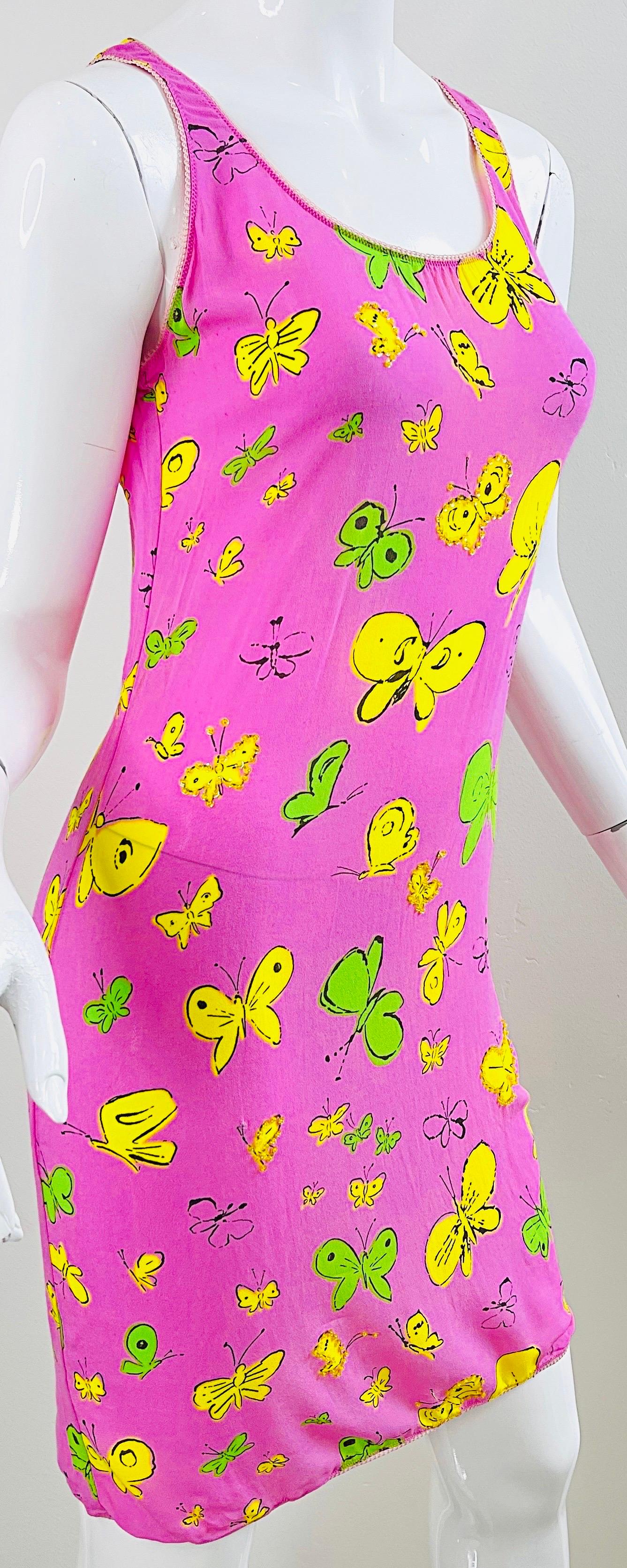 BARBIE 1990s Versus Gianni Versace Bubblegum Pink Beads Butterfly Dress Cardigan For Sale 4