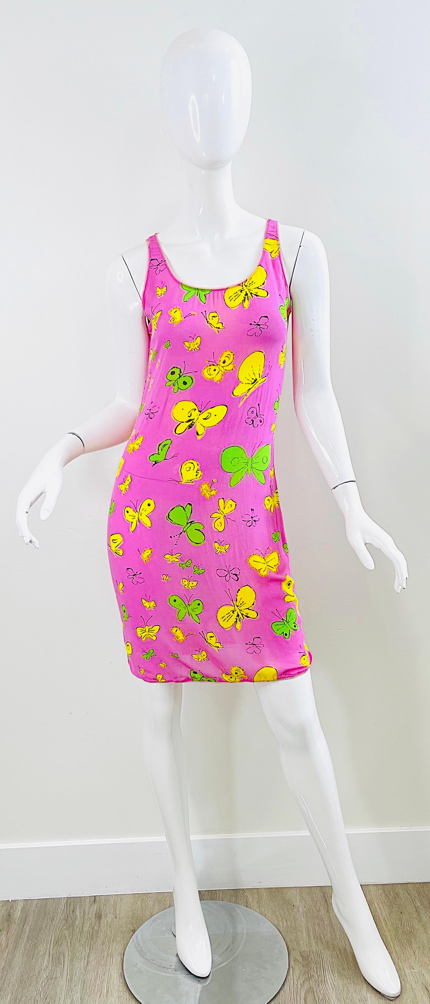 BARBIE 1990s Versus Gianni Versace Bubblegum Pink Beads Butterfly Dress Cardigan For Sale 7