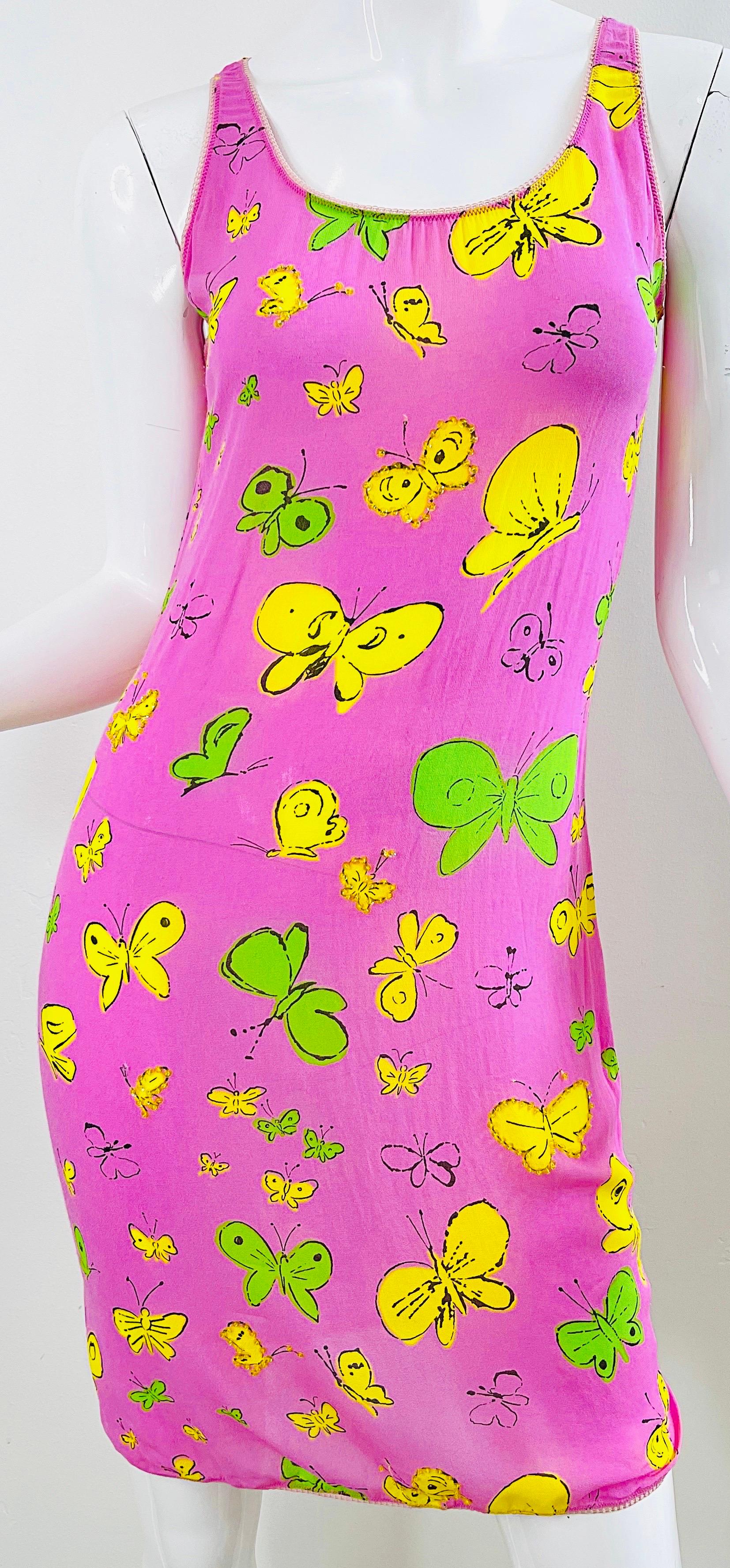 BARBIE 1990s Versus Gianni Versace Bubblegum Pink Beads Butterfly Dress Cardigan For Sale 8