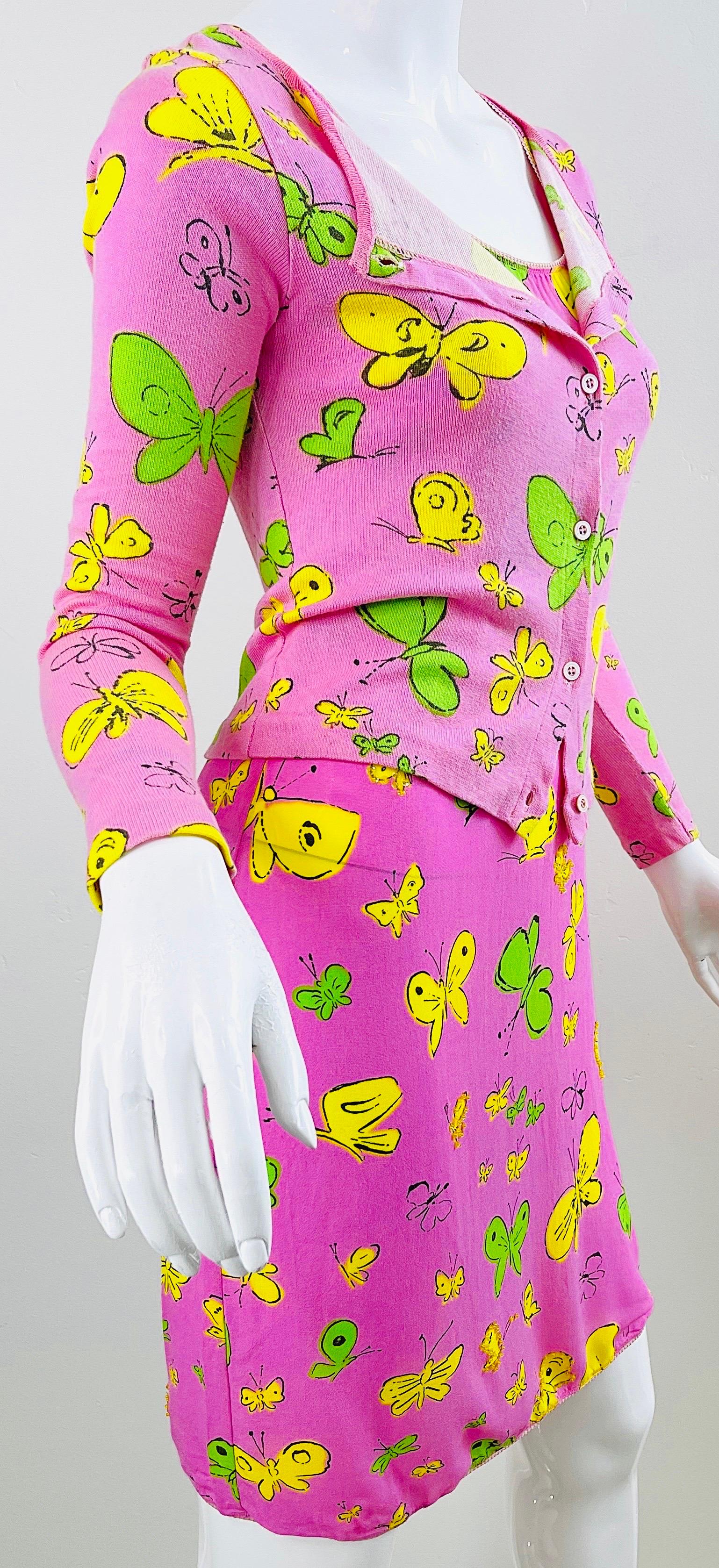 BARBIE 1990s Versus Gianni Versace Bubblegum Pink Beads Butterfly Dress Cardigan For Sale 10