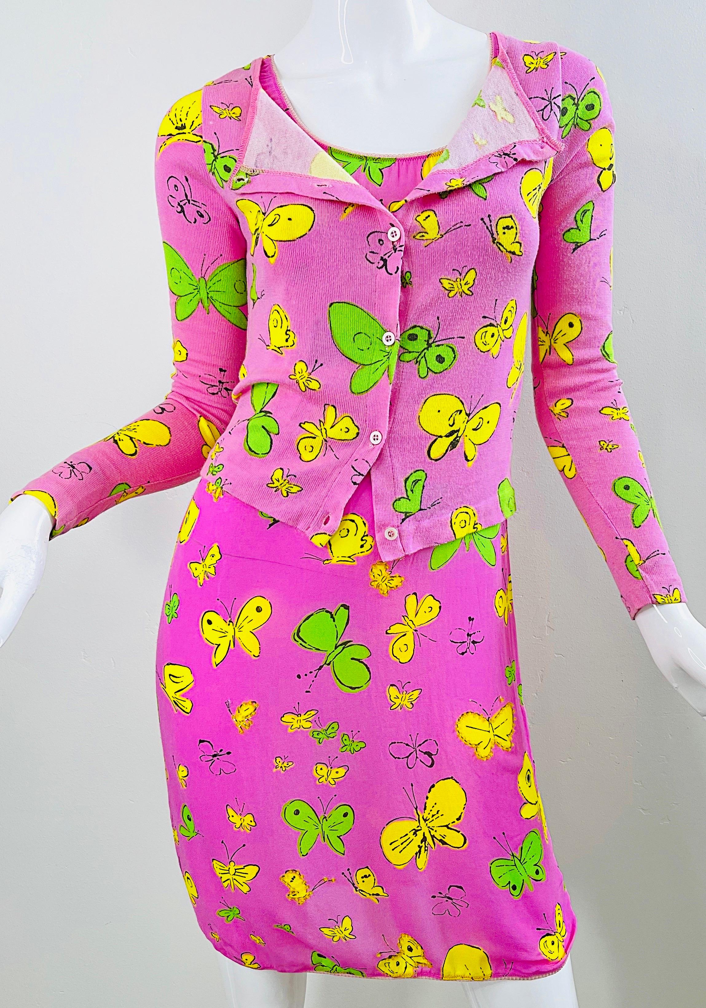 BARBIE 1990s Versus Gianni Versace Bubblegum Pink Beads Butterfly Dress Cardigan For Sale 11