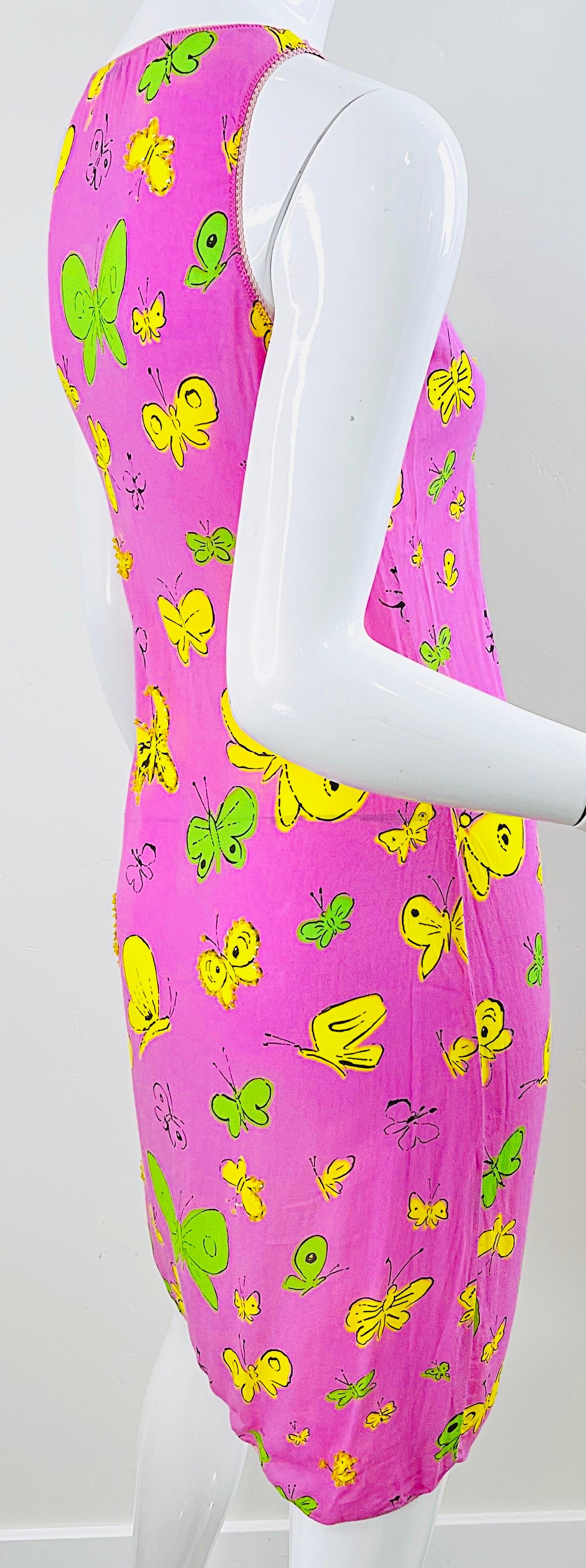 BARBIE 1990s Versus Gianni Versace Bubblegum Pink Beads Butterfly Dress Cardigan For Sale 12