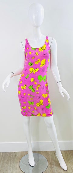 1990er Versus Gianni Versace Heißes perlenbesetztes Schmetterlingskleid + Strickjacke