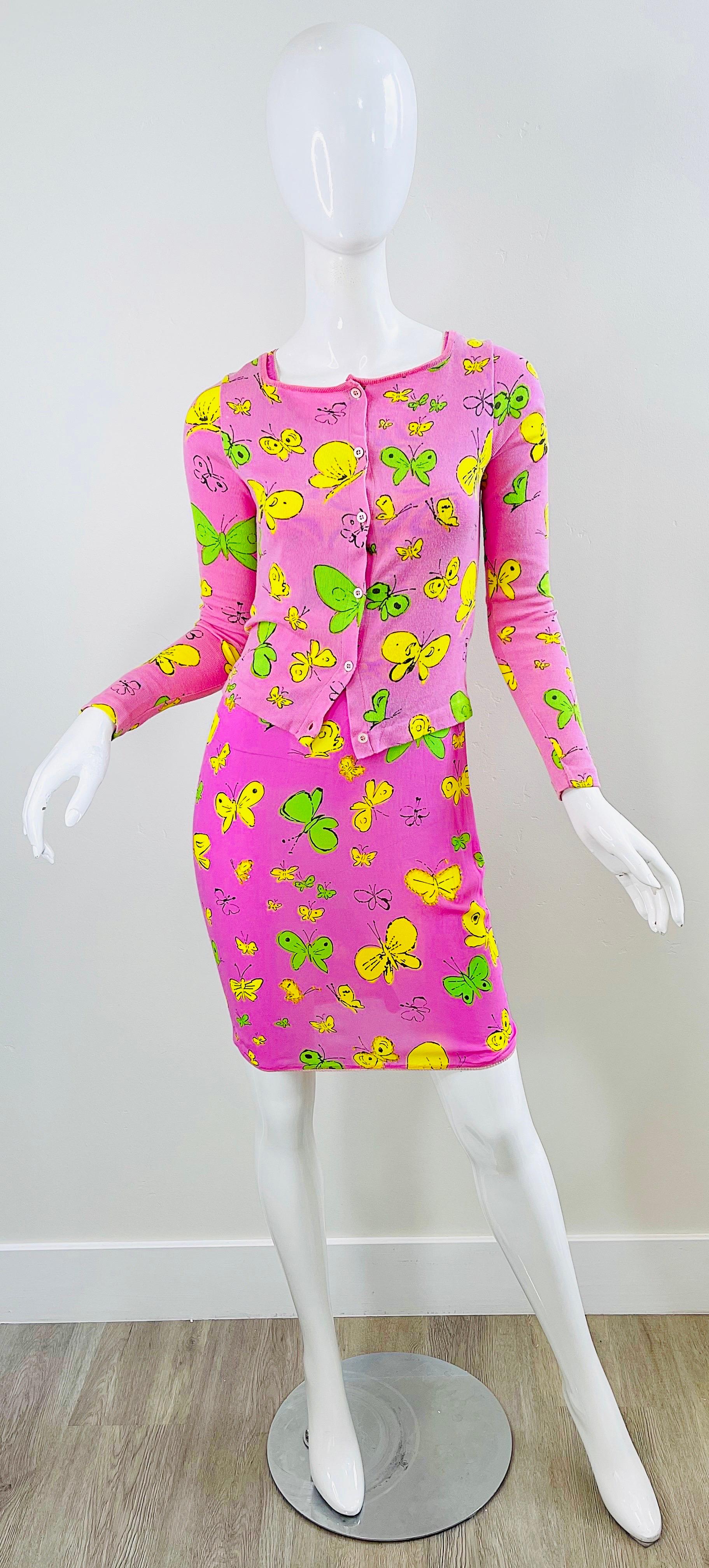 BARBIE 1990s Versus Gianni Versace Bubblegum Pink Beads Butterfly Dress Cardigan For Sale 13