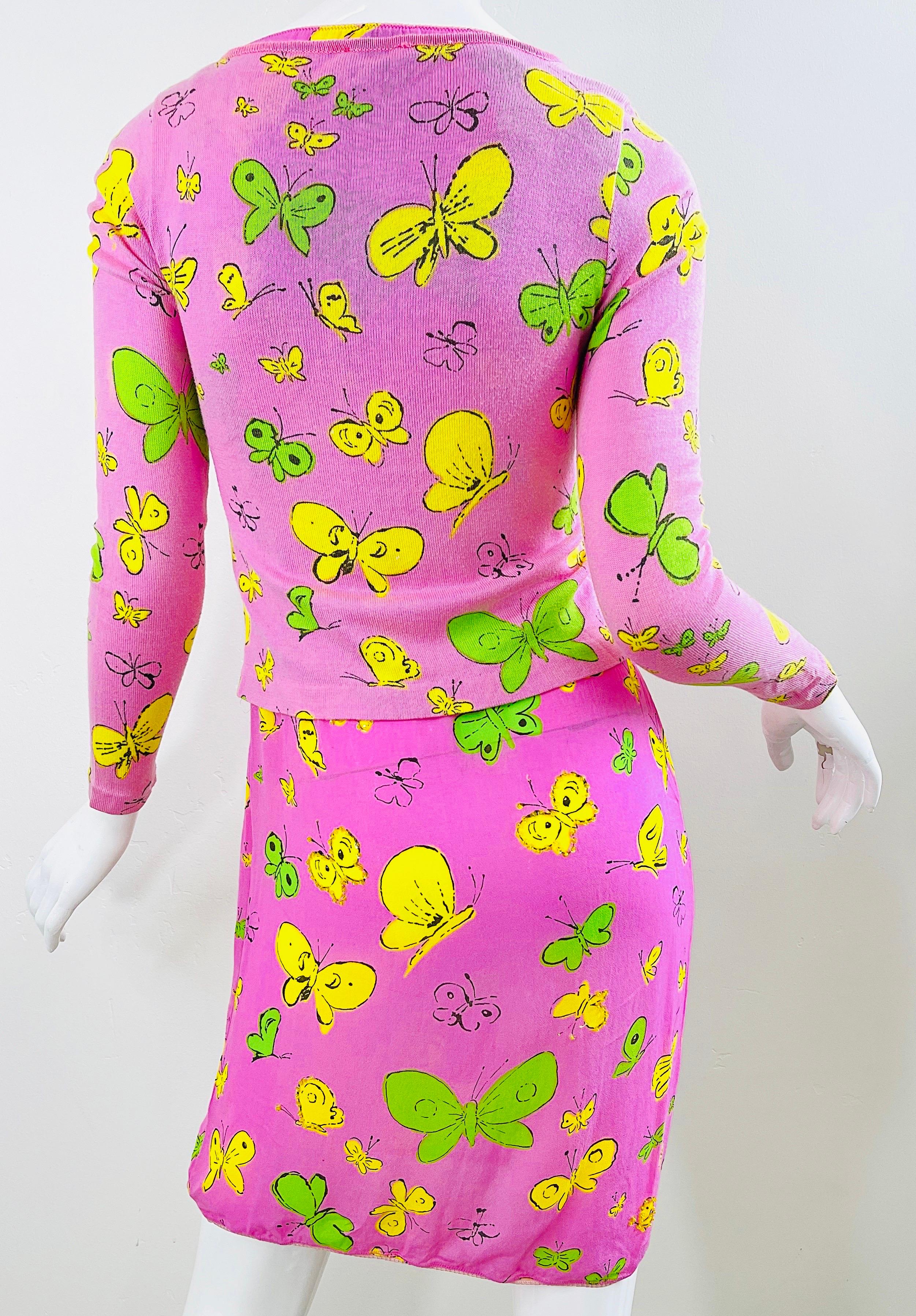 BARBIE 1990s Versus Gianni Versace Bubblegum Pink Beads Butterfly Dress Cardigan For Sale 1