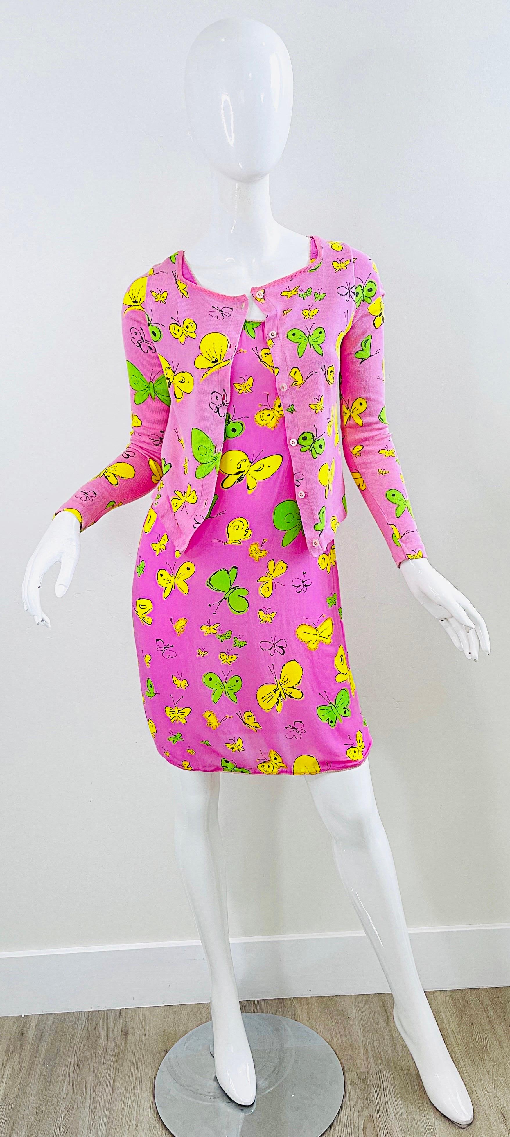 BARBIE 1990s Versus Gianni Versace Bubblegum Pink Beads Butterfly Dress Cardigan For Sale 2