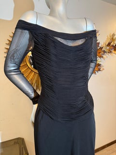 1990s Vicky Tiel Couture Black Off-The-Shoulder Corseted Cocktail Dress