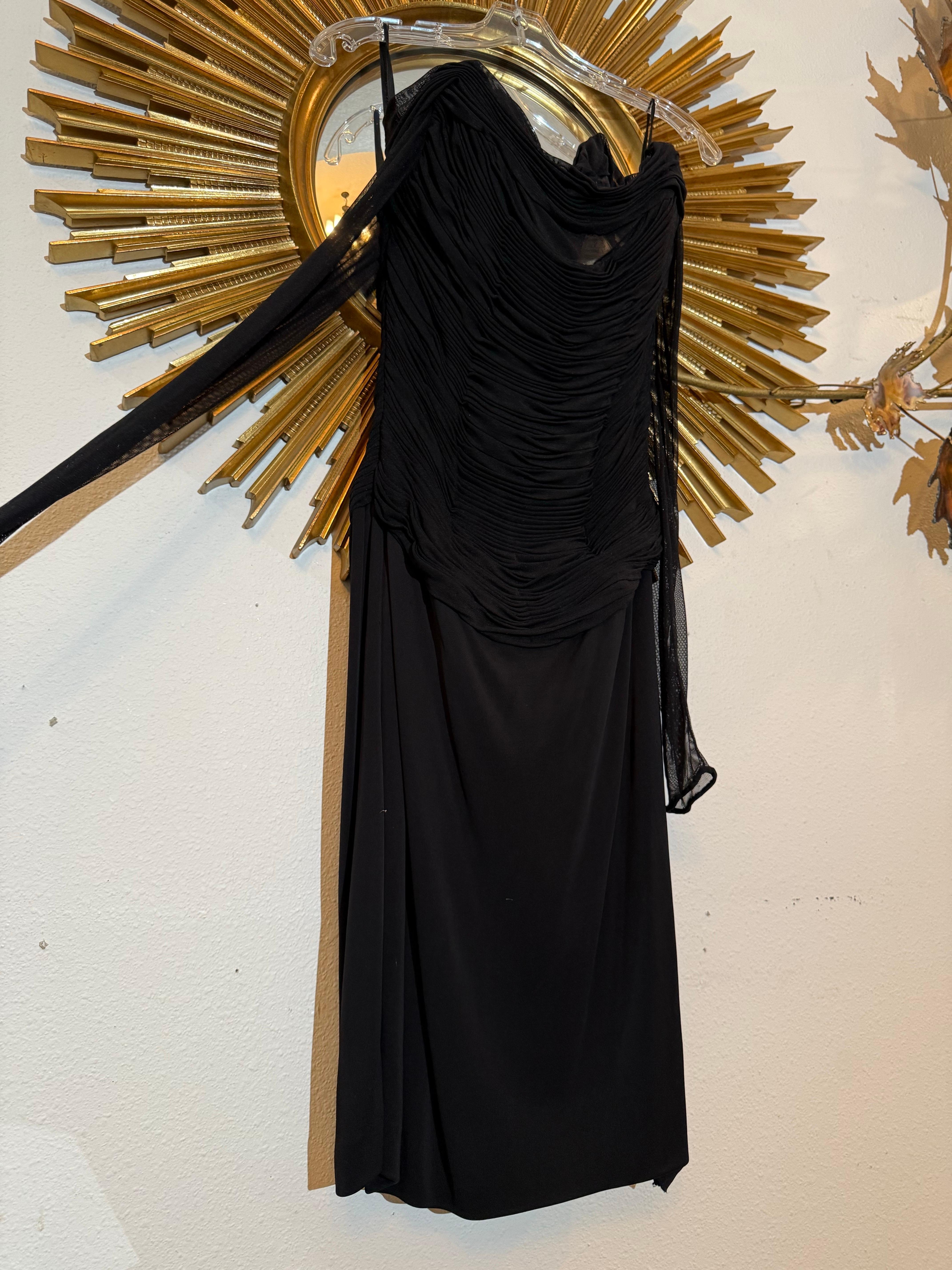 1990s Vicky Tiel Couture Vestido de cóctel negro con hombros descubiertos y corsé en venta 2