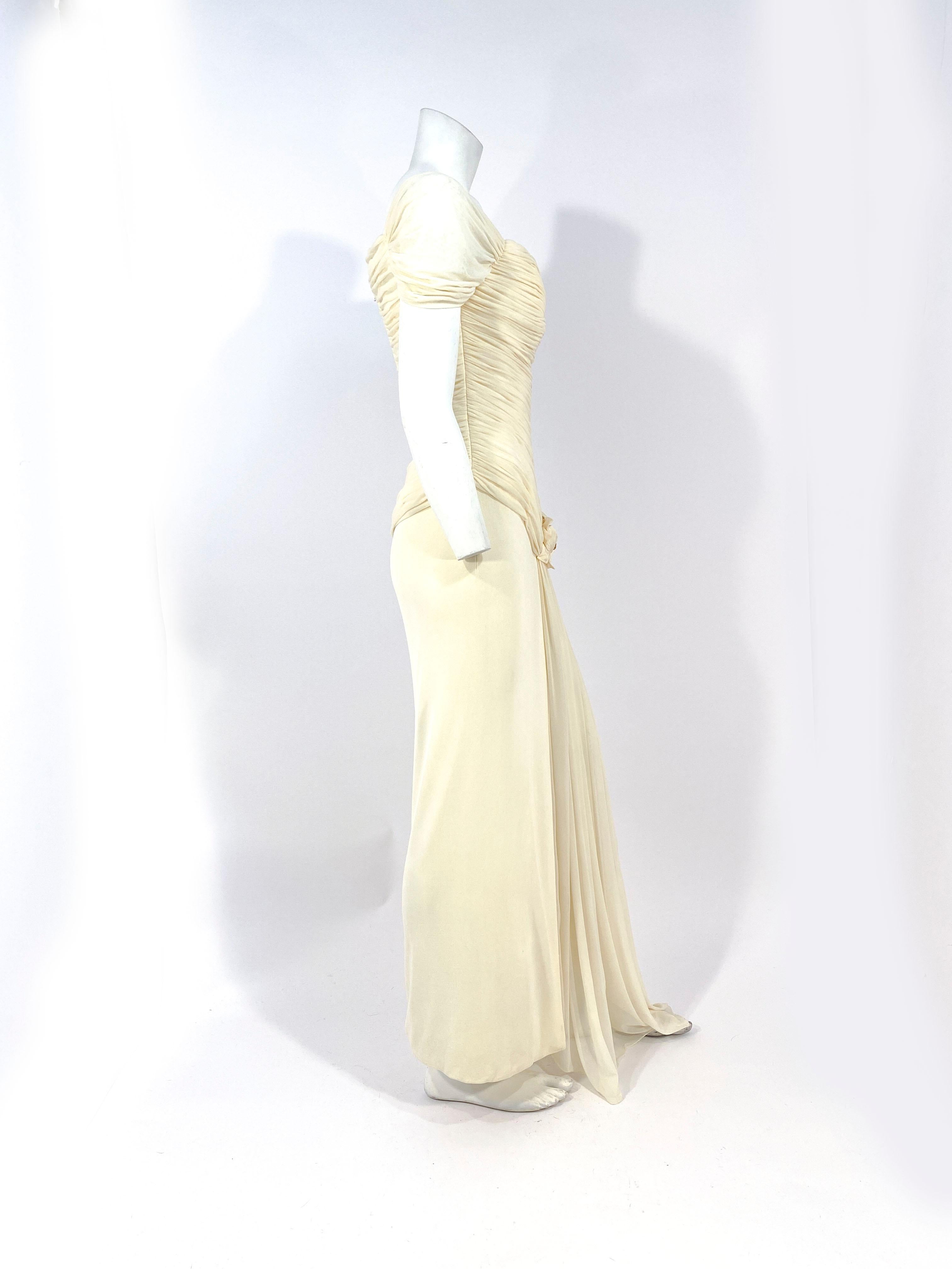 Beige 1990s Vicky Tiel Couture Ivory Evening Gown