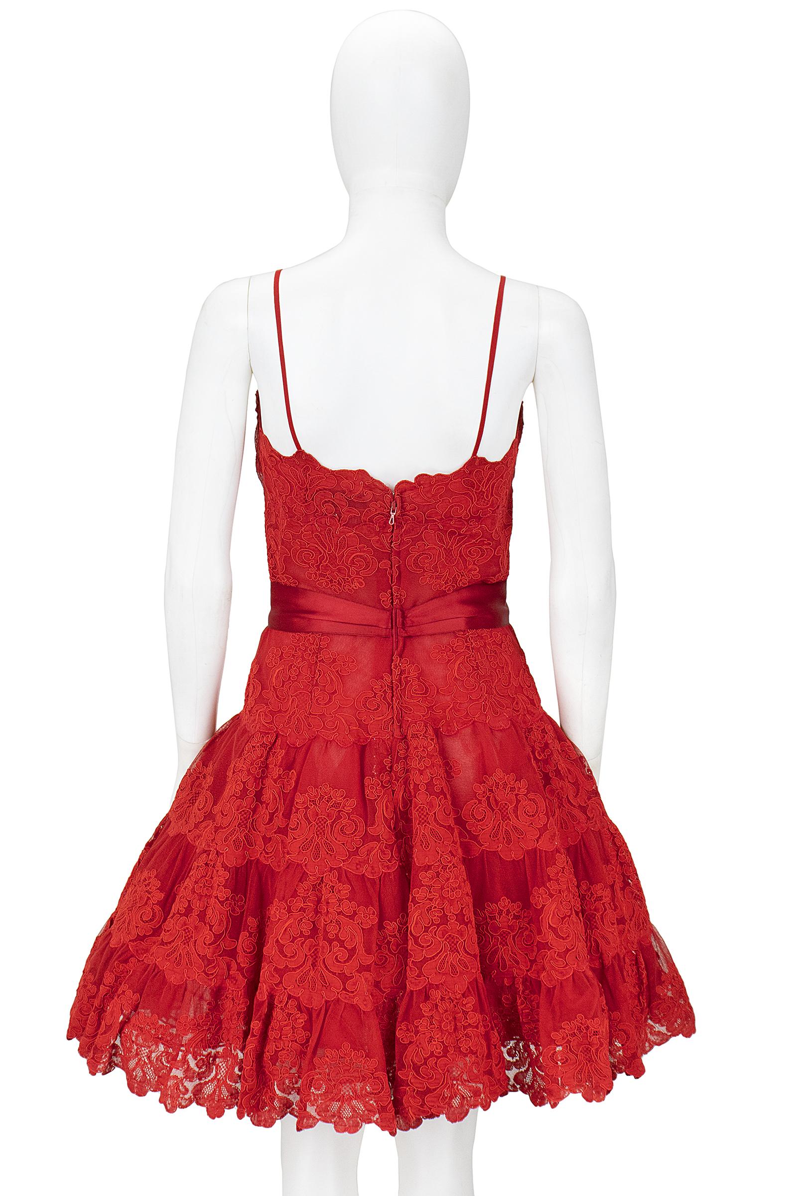  Vicky Tiel Couture Circa 1990s Red Lace Cocktail Dress For Sale 2