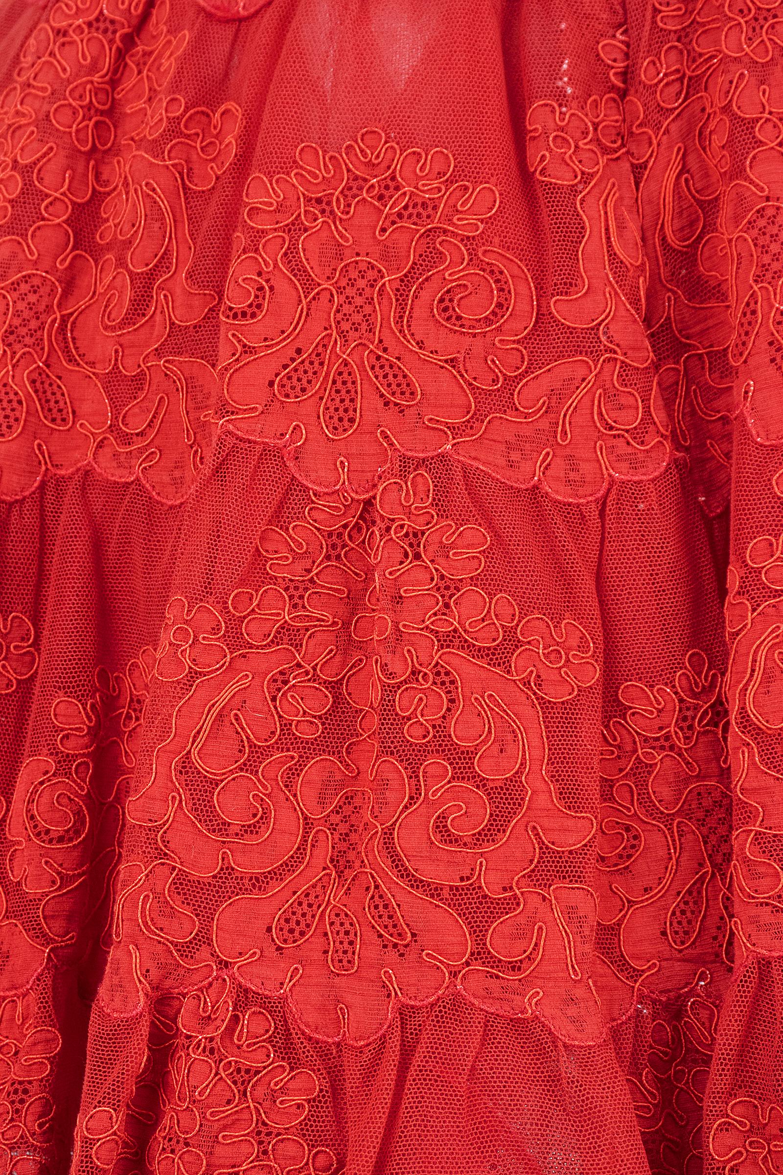  Vicky Tiel Couture Circa 1990s Red Lace Cocktail Dress For Sale 3