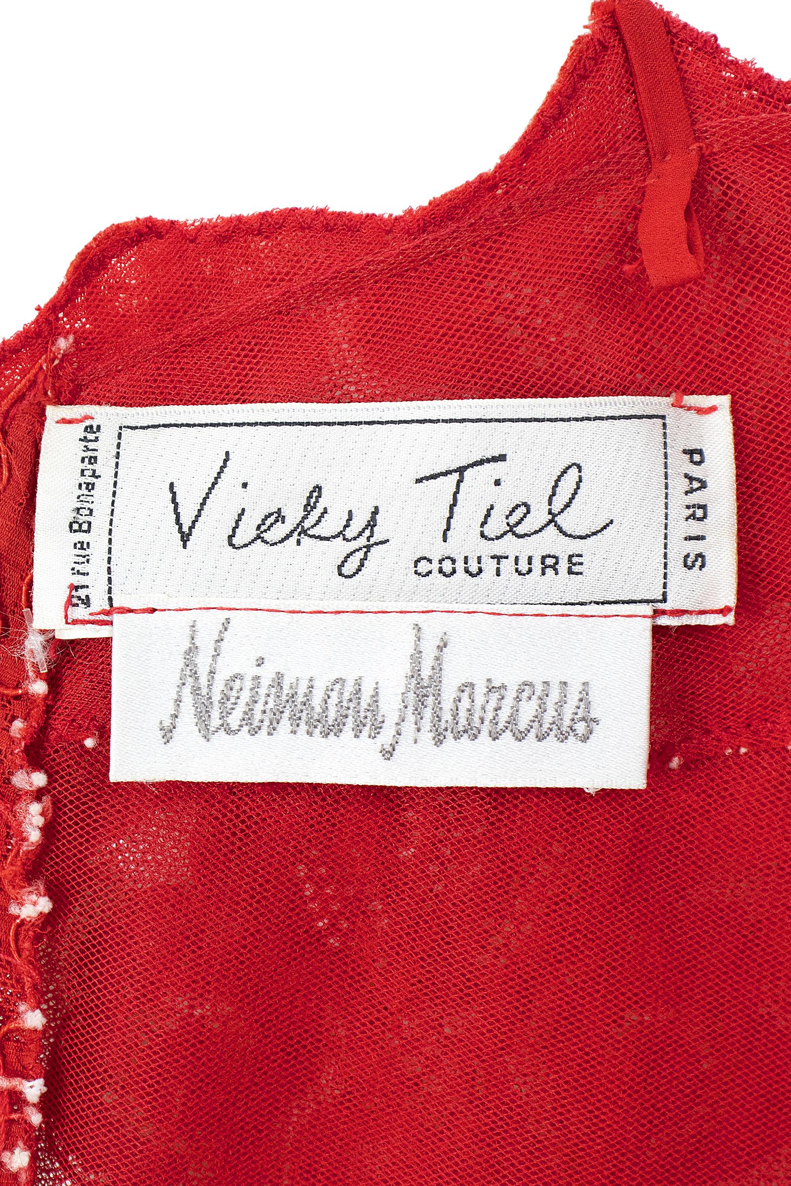  Vicky Tiel Couture Circa 1990s Red Lace Cocktail Dress For Sale 4